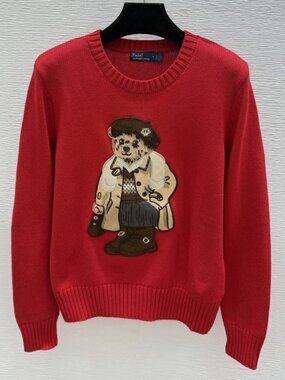 Polo Ralph Lauren Classic Polo Bear Beret Red Crew Neck Knit Sweater